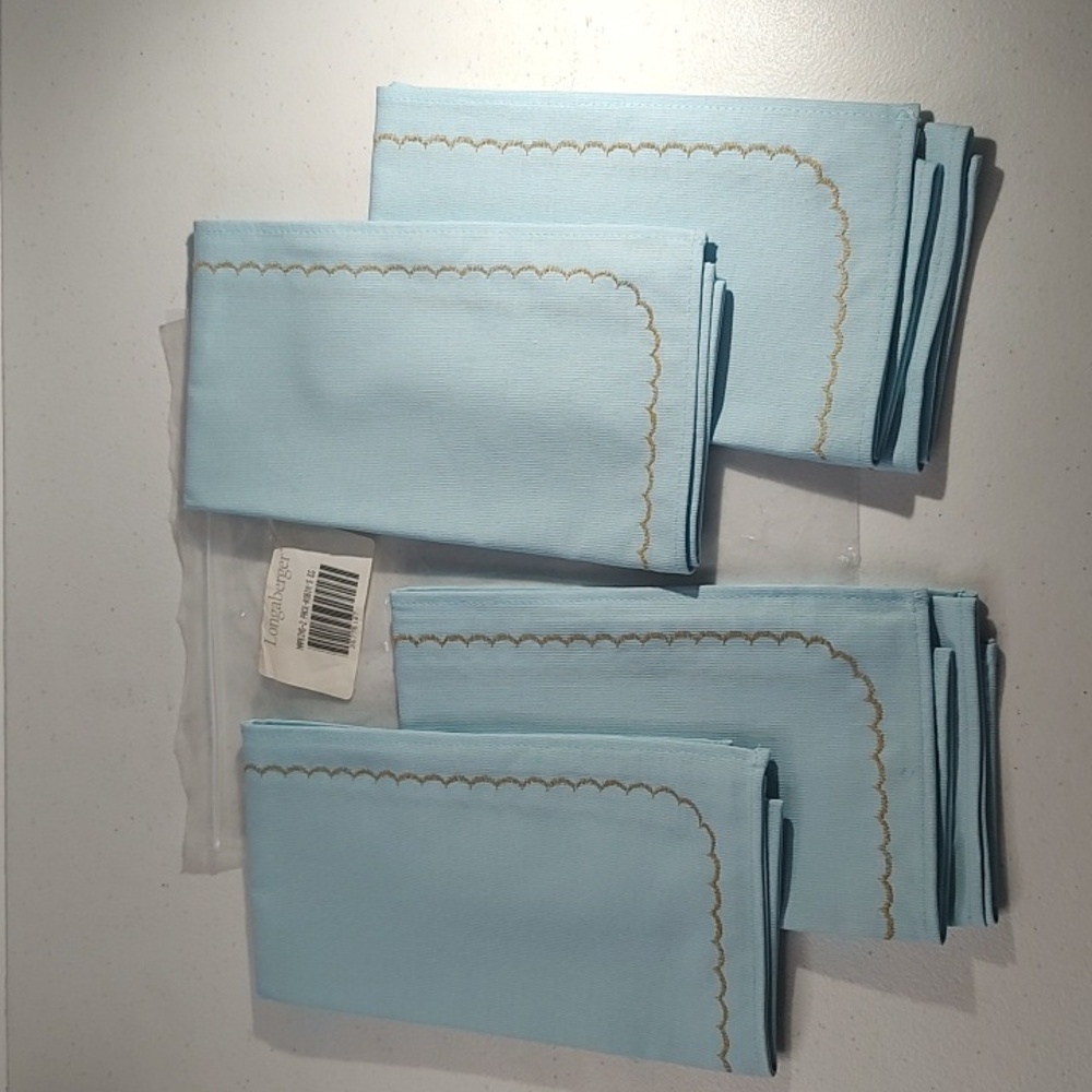 4 Longaberger Robin's Egg Fabric Napkins
